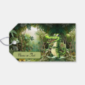 ハッピーキュートなワイルドワニのジャングルの木々美しい ギフトタグ (裏面横)