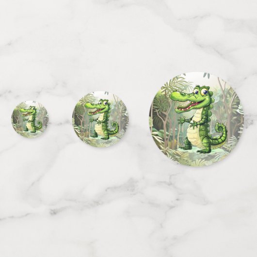 ハッピーキュートなワイルドワニのジャングルの木々美しい コンフェッティ (裏面)