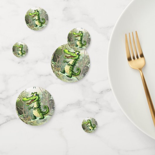 ハッピーキュートなワイルドワニのジャングルの木々美しい コンフェッティ (グループ)