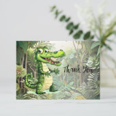 ハッピーキュートなワイルドワニのジャングルの木々美しい サンキューカード (スタンド正面)