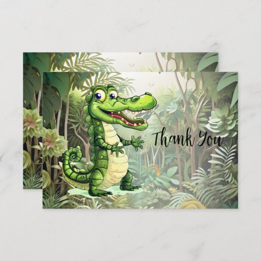 ハッピーキュートなワイルドワニのジャングルの木々美しい サンキューカード (正面/裏面)