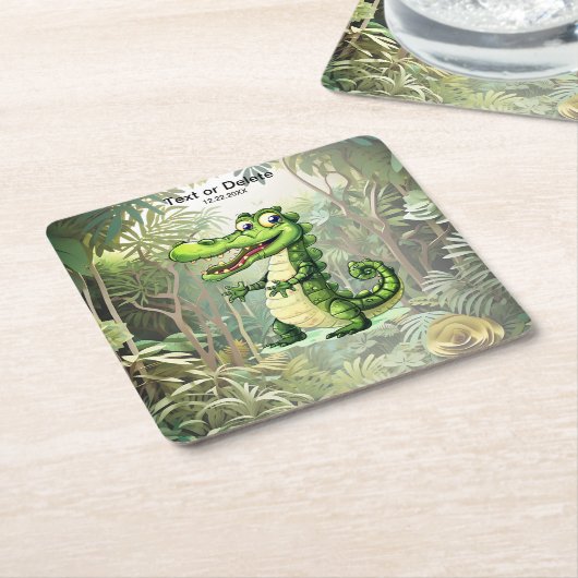 ハッピーキュートなワイルドワニのジャングルの木々美しい スクエアペーパーコースター (アングル)