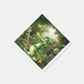 ハッピーキュートなワイルドワニのジャングルの木々美しい スタンダードカクテルナプキン (角)