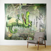 ハッピーキュートなワイルドワニのジャングルの木々美しい タペストリー (インサイチュ(横))