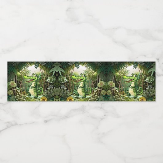 ハッピーキュートなワイルドワニのジャングルの木々美しい ペットボトルラベル (シングルラベル)