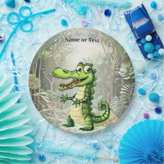 ハッピーキュートなワイルドワニのジャングルの木々美しい ペーパープレート (パーティー)