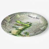 ハッピーキュートなワイルドワニのジャングルの木々美しい ペーパープレート (アングル)