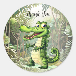 ハッピーキュートなワイルドワニのジャングルの木々美しい ラウンドシール