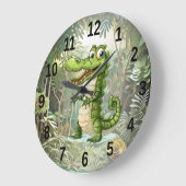 ハッピーキュートなワイルドワニのジャングルの木々美しい ラージ壁時計 (傾斜)