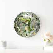 ハッピーキュートなワイルドワニのジャングルの木々美しい ラージ壁時計 (ホーム)