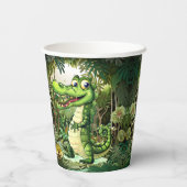 ハッピーキュートなワイルドワニのジャングルの木々美しい 紙コップ (裏面)