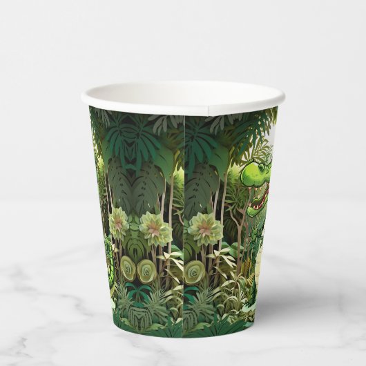 ハッピーキュートなワイルドワニのジャングルの木々美しい 紙コップ (右)