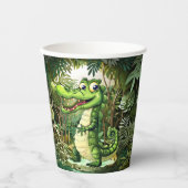 ハッピーキュートなワイルドワニのジャングルの木々美しい 紙コップ (正面)