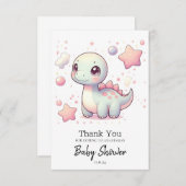 ハッピーキュートな恐竜の赤ちゃんシャワー サンキューカード (正面/裏面)