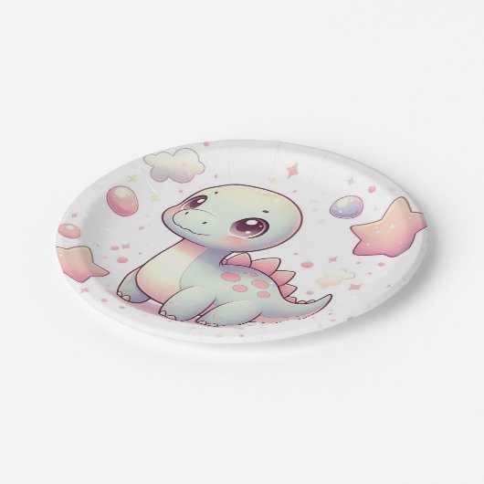 ハッピーキュートな恐竜の赤ちゃんシャワー ペーパープレート (アングル)