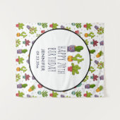 ハッピーキュートな花瓶のサボテン 誕生日 タペストリー (正面(横))