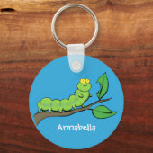 ハッピーキュートグリーンキャタピラーアニメイラストレーション キーホルダー (正面)