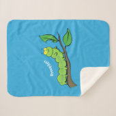 ハッピーキュートグリーンキャタピラーアニメイラストレーション シェルパブランケット (正面(横))