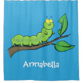 ハッピーキュートグリーンキャタピラーアニメイラストレーション シャワーカーテン (正面)