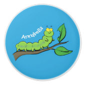 ハッピーキュートグリーンキャタピラーアニメイラストレーション セラミックノブ (正面)