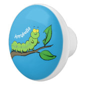 ハッピーキュートグリーンキャタピラーアニメイラストレーション セラミックノブ (右)