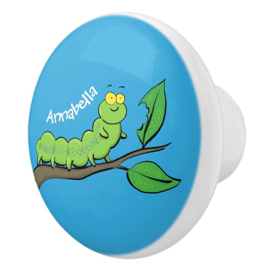 ハッピーキュートグリーンキャタピラーアニメイラストレーション セラミックノブ (右)