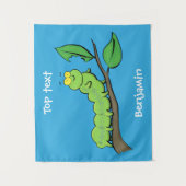 ハッピーキュートグリーンキャタピラーアニメイラストレーション タペストリー (正面)