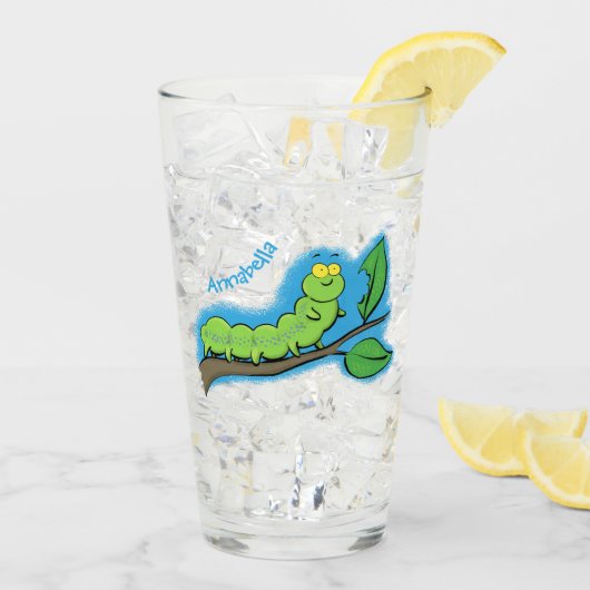 ハッピーキュートグリーンキャタピラーアニメイラストレーション タンブラーグラス (アイス裏面)
