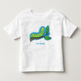 ハッピーキュートグリーンキャタピラーアニメイラストレーション トドラーTシャツ