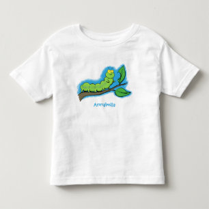 ハッピーキュートグリーンキャタピラーアニメイラストレーション トドラーTシャツ