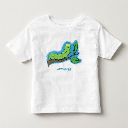 ハッピーキュートグリーンキャタピラーアニメイラストレーション トドラーTシャツ (正面)