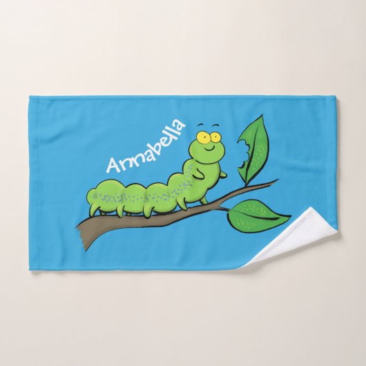 ハッピーキュートグリーンキャタピラーアニメイラストレーション バスタオルセット (ハンドタオル)