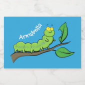 ハッピーキュートグリーンキャタピラーアニメイラストレーション フードラベル (シングルラベル)