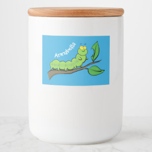 ハッピーキュートグリーンキャタピラーアニメイラストレーション フードラベル