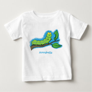 ハッピーキュートグリーンキャタピラーアニメイラストレーション ベビーTシャツ