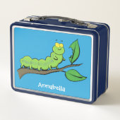 ハッピーキュートグリーンキャタピラーアニメイラストレーション メタルランチボックス (裏面)