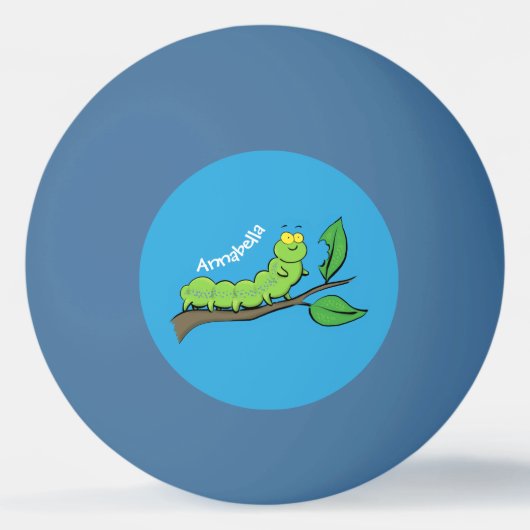 ハッピーキュートグリーンキャタピラーアニメイラストレーション 卓球ボール (正面)