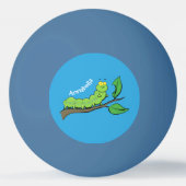 ハッピーキュートグリーンキャタピラーアニメイラストレーション 卓球ボール (裏面)