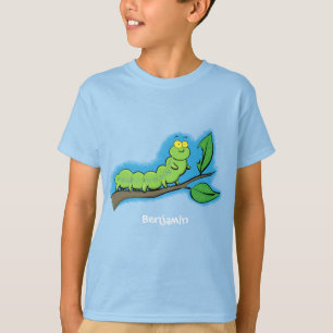ハッピーキュートグリーンキャタピラーアニメイラストレーション Tシャツ