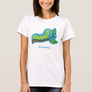 ハッピーキュートグリーンキャタピラーアニメイラストレーション Tシャツ