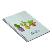 ハッピーキュートサボテンインフラワーポットおもしろいイラストレーション ノートブック (右側)