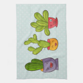 ハッピーキュートサボテンinフラワーポットおもしろいイラストレーション キッチンタオル (縦)