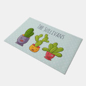 ハッピーキュートサボテンinフラワーポットおもしろいイラストレーション ドアマット (アングル)