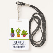 ハッピーキュートサボテンinフラワーポットおもしろいイラストレーション バッジ (裏面ランヤード)