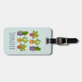 ハッピーキュートサボテンinフラワーポットおもしろいイラストレーション ラゲッジタグ (正面横)