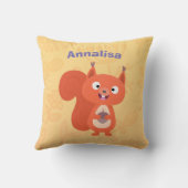 ハッピーキュート赤リス漫画イラストレーション クッション (裏面)