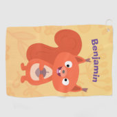 ハッピーキュート赤リス漫画イラストレーション ゴルフタオル (横)