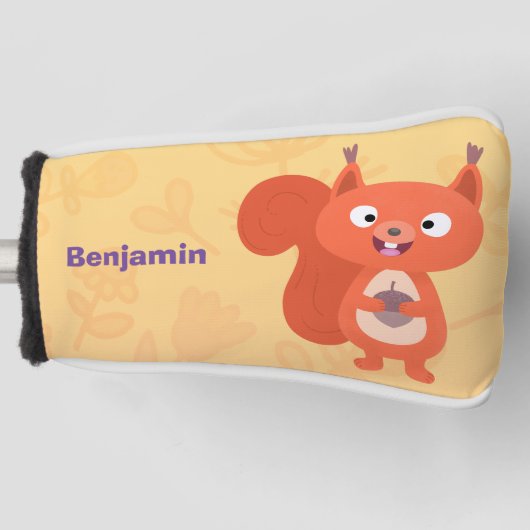 ハッピーキュート赤リス漫画イラストレーション ゴルフヘッドカバー (正面)