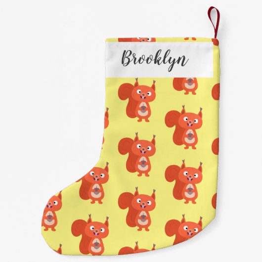 ハッピーキュート赤リス漫画イラストレーション スモールクリスマスストッキング (裏面)