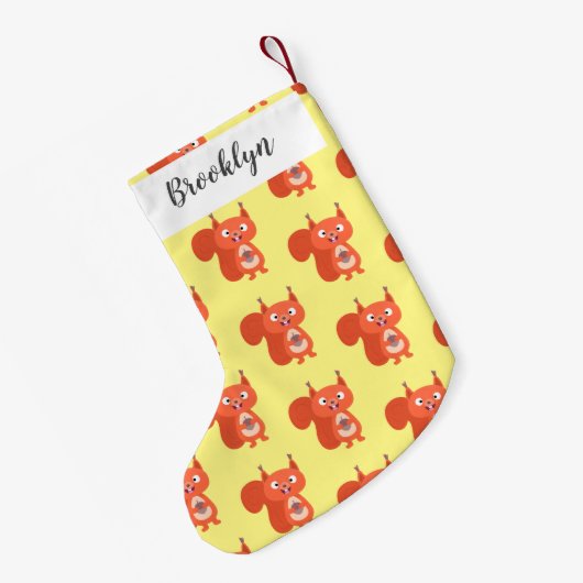 ハッピーキュート赤リス漫画イラストレーション スモールクリスマスストッキング (裏面 (吊り時))